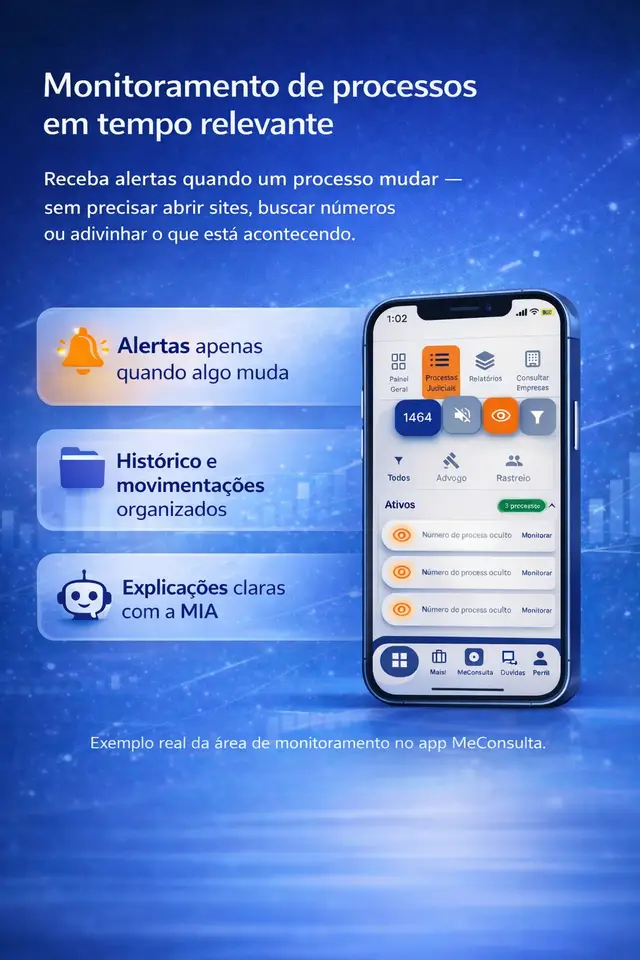 Exemplo real da área de monitoramento no app MeConsulta